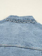 Scallop Trim Collar Patched Pocket Button Up Denim Jacket - DAVERRI FASHIONS