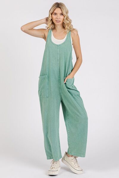 Mittoshop Scoop Neck Wide Leg Overalls Seagreen Overalls