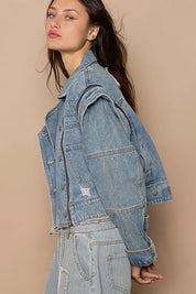 POL Cropped Denim Jacket with Functional Zipper Detail | Denim Jackets Daverri Fashions