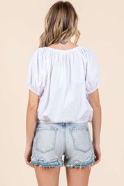 Mittoshop Linen Two-Way Short Sleeve Crop Blouse