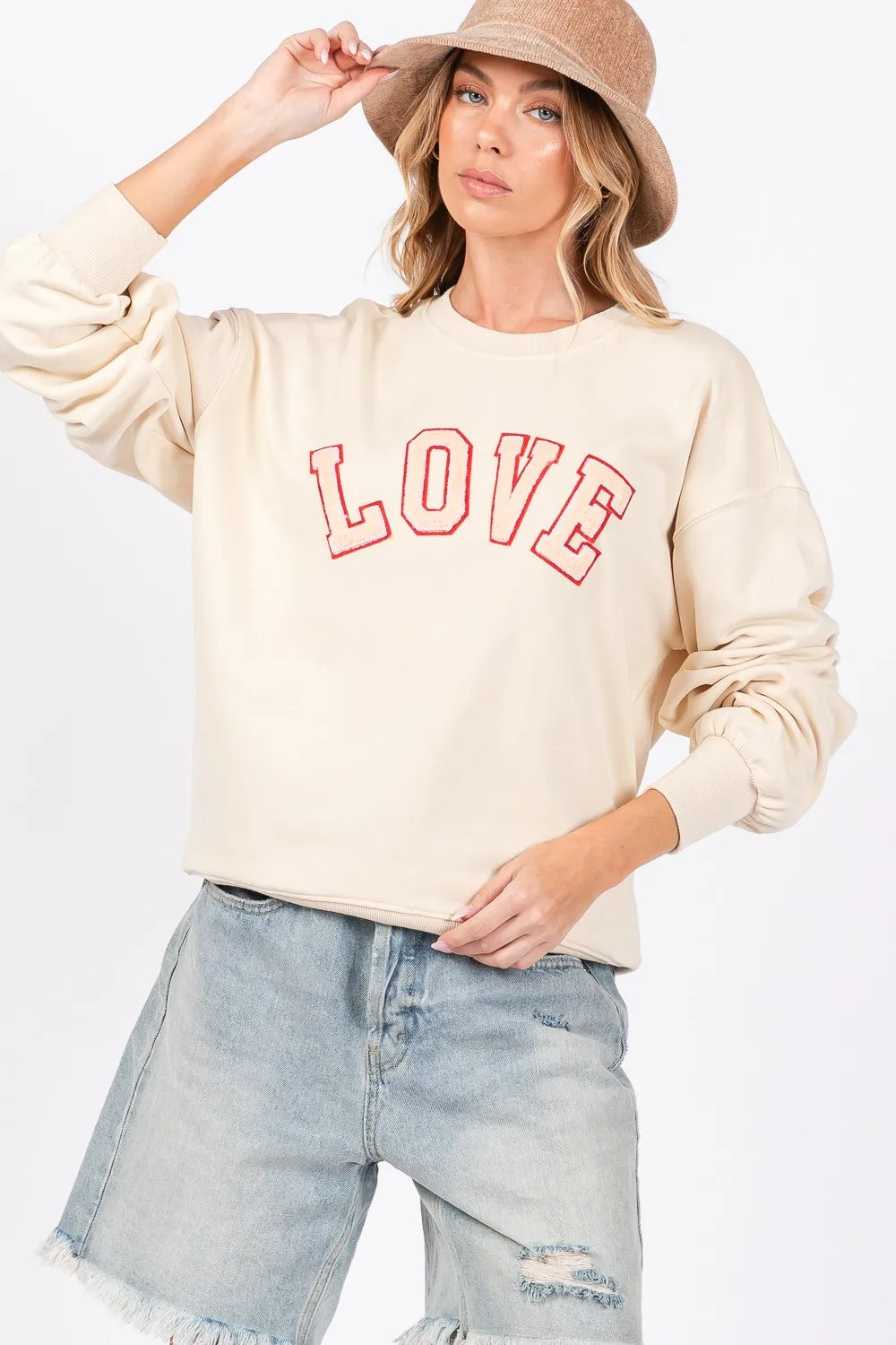 SAGE + FIG LOVE Path Applique Drop Shoulder Sweatshirt | Sweatshirts Daverri Fashions
