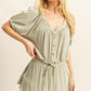 HYFVE Drawstring Hem Short Sleeve Top and Skort Set Sage Short Sets