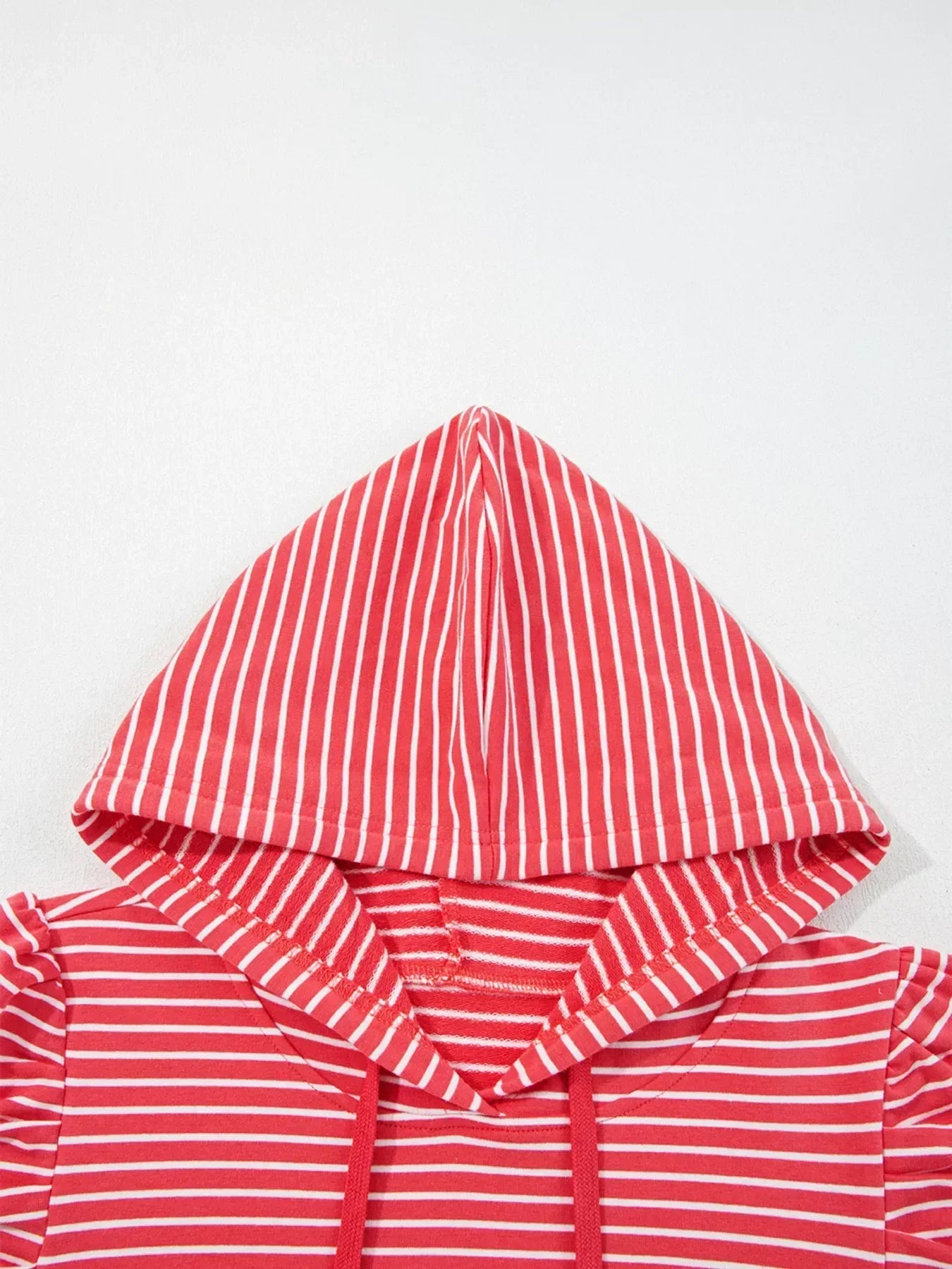 Striped Puff Sleeve Hoodie with Drawstring - DAVERRI FASHIONS