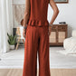 Daverri rust-colored sleeveless ruffle hem tank and wide-leg two-piece set