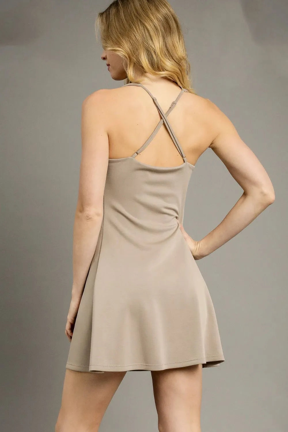 Umgee Crisscross Square Neck Active Dress Mini Dresses