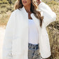 Women’s white floral quilted baseball collar bomber jacket