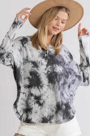 Umgee Full Size Tie Dye Round Neck Ribbed Button Front Top Plus Size | Tops Daverri Fashions