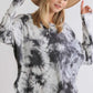 Umgee Full Size Tie Dye Round Neck Ribbed Button Front Top Plus Size