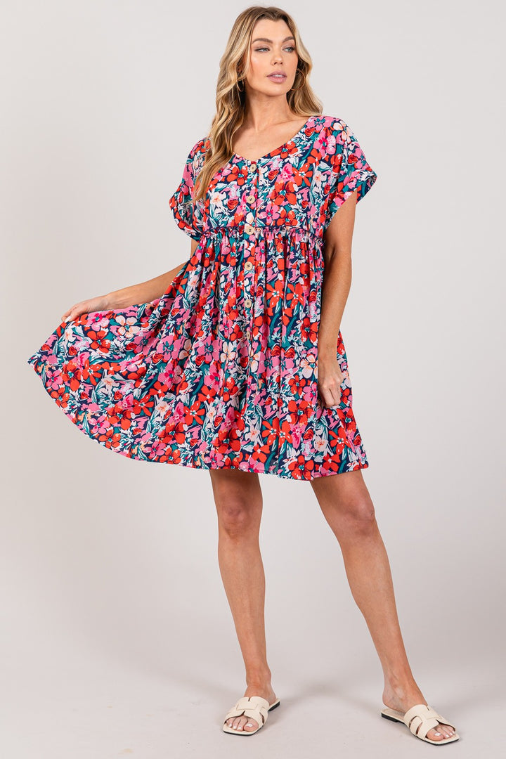 SAGE + FIG Floral Button Down Short Sleeve Mini Dress Mini Dresses