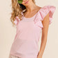 BiBi Wide Layered Ruffle Sleeve Scoop Neck Ribbed Top Tops