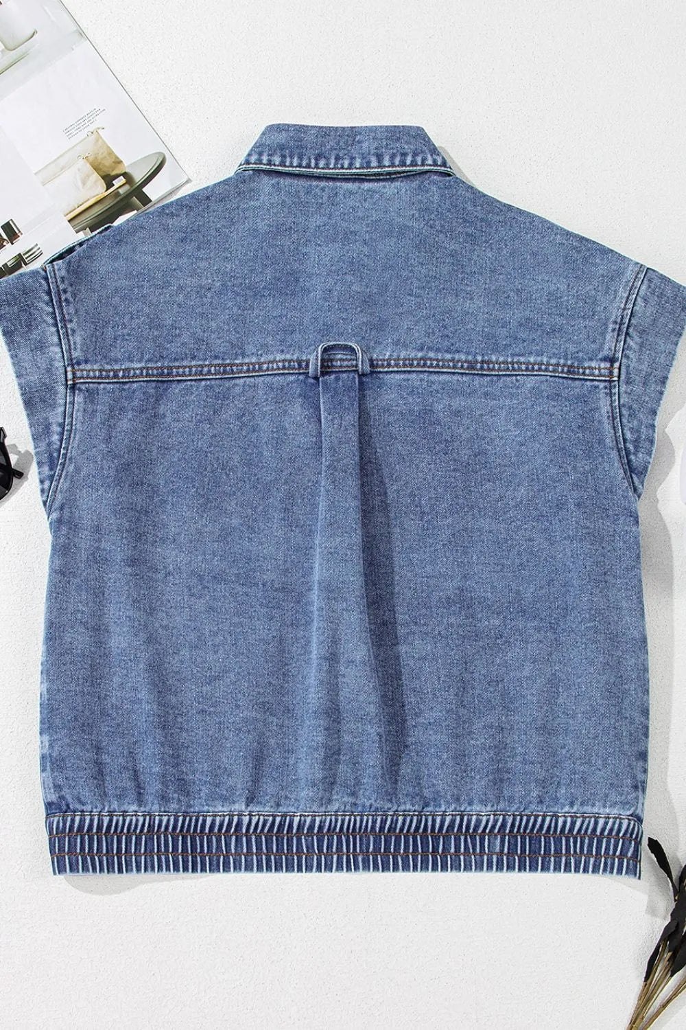 Button Up Cap Sleeve Denim Jacket | Denim Jacket Daverri Fashions