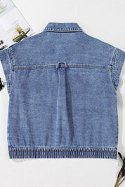 Button Up Cap Sleeve Denim Jacket | Denim Jacket Daverri Fashions