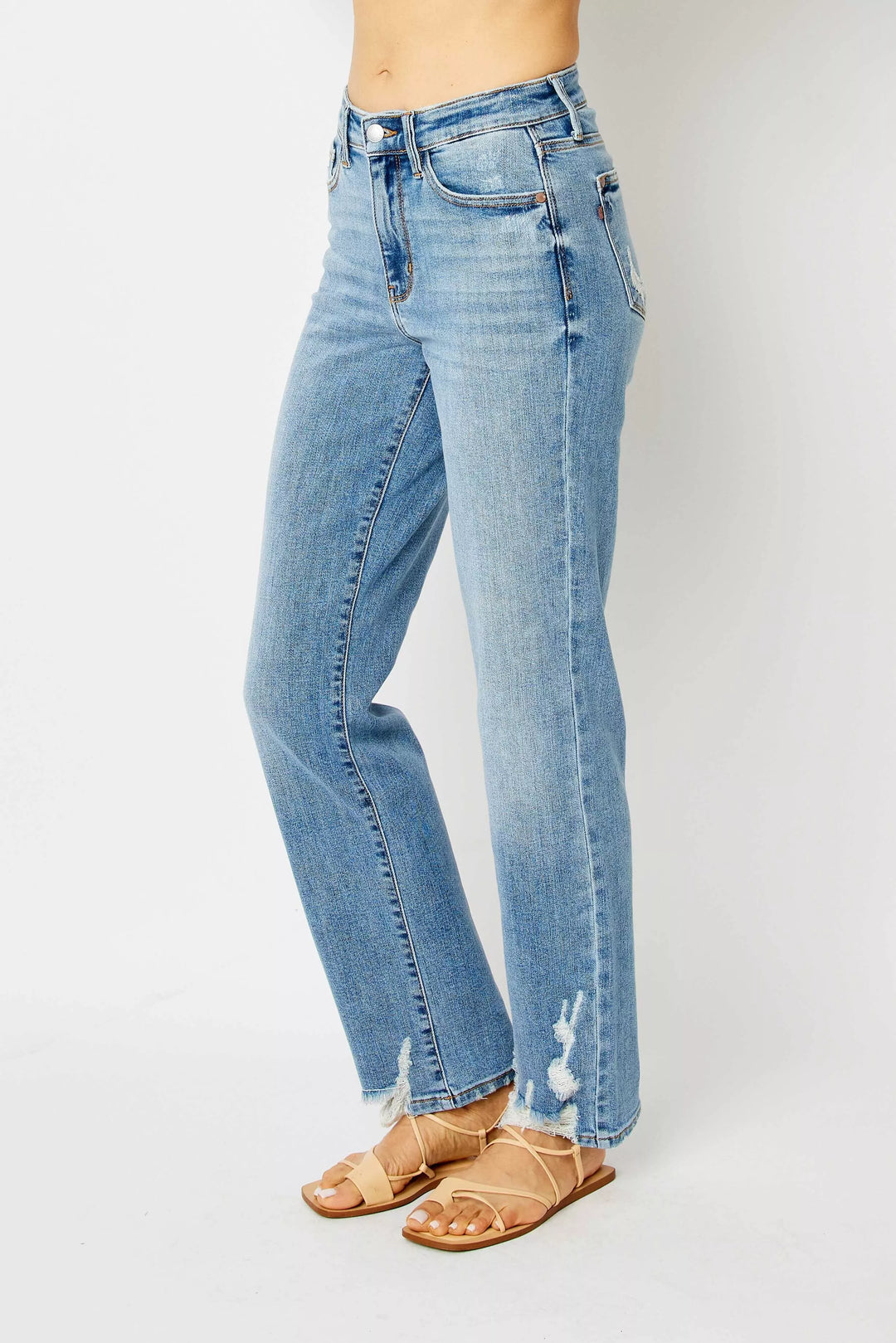 Judy Blue Full Size High Waist Straight Jeans with Heavy Destroy Plus Size | Jeans Daverri Fashions