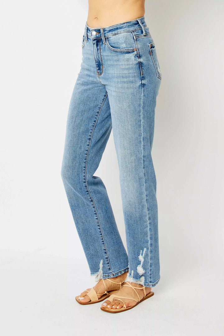 Judy Blue Full Size High Waist Straight Jeans with Heavy Destroy Plus Size | Jeans Daverri Fashions