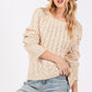 SAGE + FIG Cable-Knit Long Sleeve Sweater Natural - DAVERRI FASHIONS