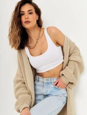 Open Front Long Sleeve Longline Cardigan | Cardigans Daverri Fashions