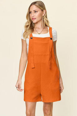 Double Take Full Size Textured Shortalls - DAVERRI FASHIONS