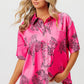 BiBi Leopard Print Short Sleeve Silky Satin Shirt Top FUCHSIA Shirts