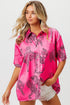 BiBi Leopard Print Short Sleeve Silky Satin Shirt Top FUCHSIA Shirts