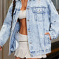 Distressed Wash Button Up Denim Jacket - DAVERRI FASHIONS