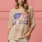 BiBi Sequin American Flag Sunglasses beige knit sweater with America text