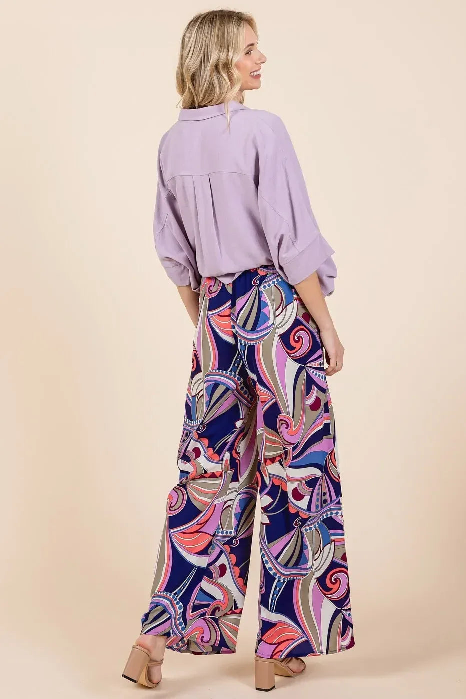 Mittoshop Abstract Print Elastic Waist Wide Leg Pants - DAVERRI FASHIONS