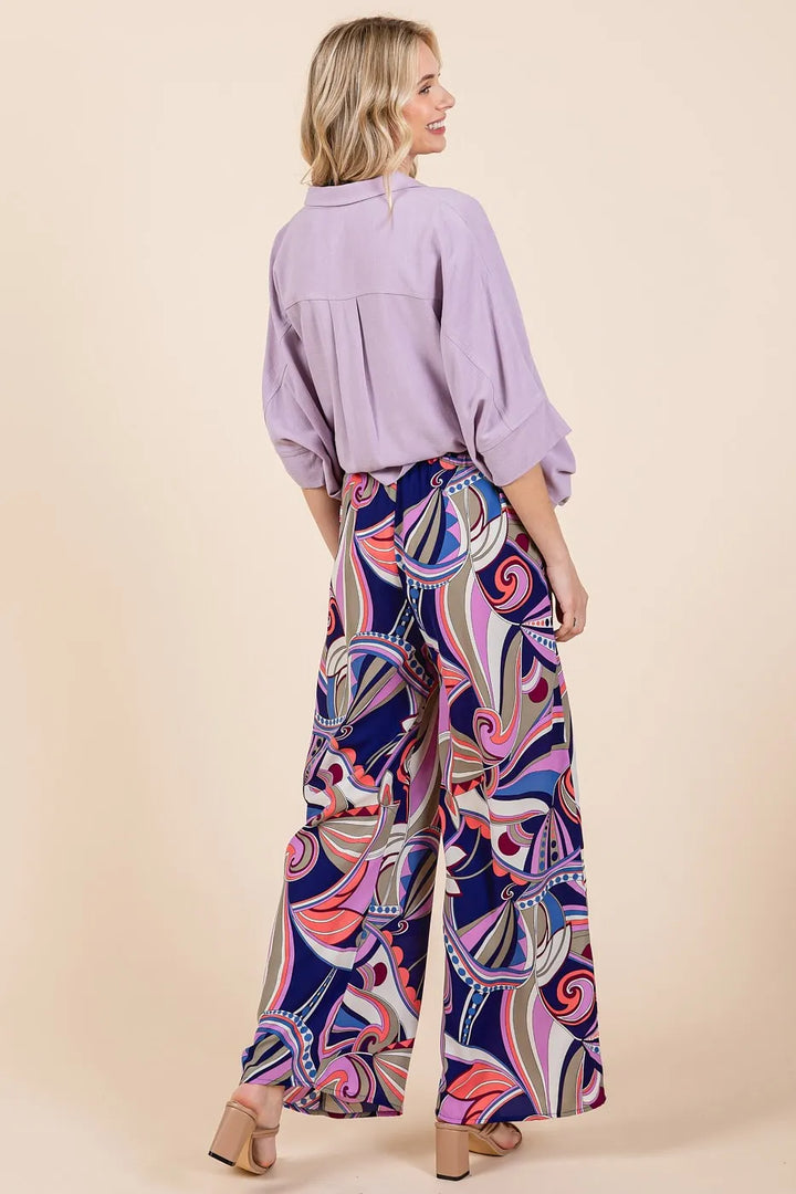 Mittoshop Abstract Print Elastic Waist Wide Leg Pants Pants
