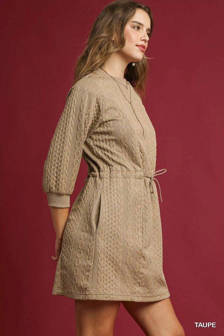 Umgee Drawstring Cable Knit Mini Dress with Pockets | Daverri Fashions