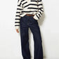 Striped Johnny Collar Long Sleeve Sweater - DAVERRI FASHIONS