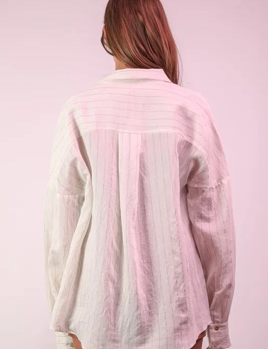 VERY J Oversized Striped Button Down Shirt Top | Shirts Daverri Fashions