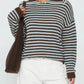 Cozy womens dark brown and light blue-gray striped knit sweater