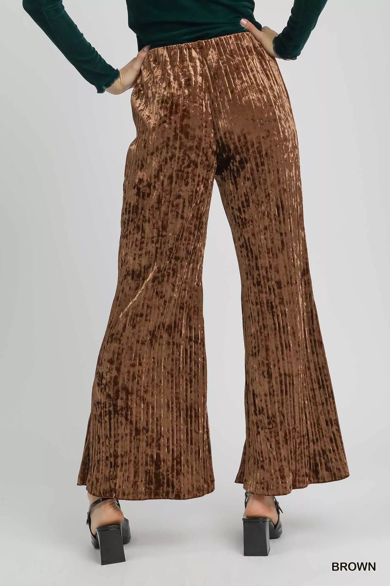 Umgee Velvet Pleated Wide Leg Pants | Pants Daverri Fashions