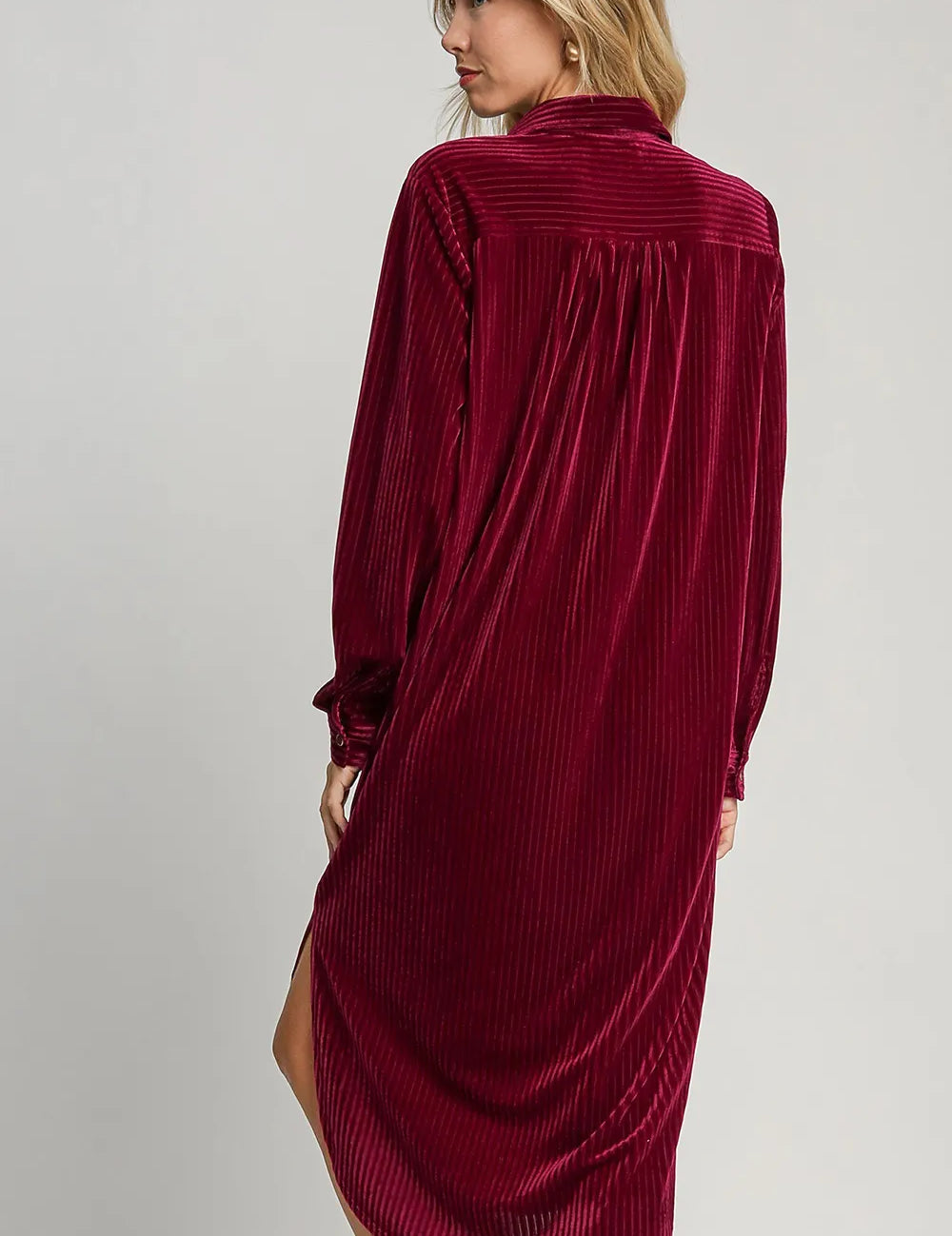 Umgee Texture Curved Hem Button Down Shirt Dress | Midi Dresses Daverri Fashions