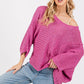 SAGE + FIG Magenta Distressed Asymmetrical Open Stitch Sweater - DAVERRI FASHIONS