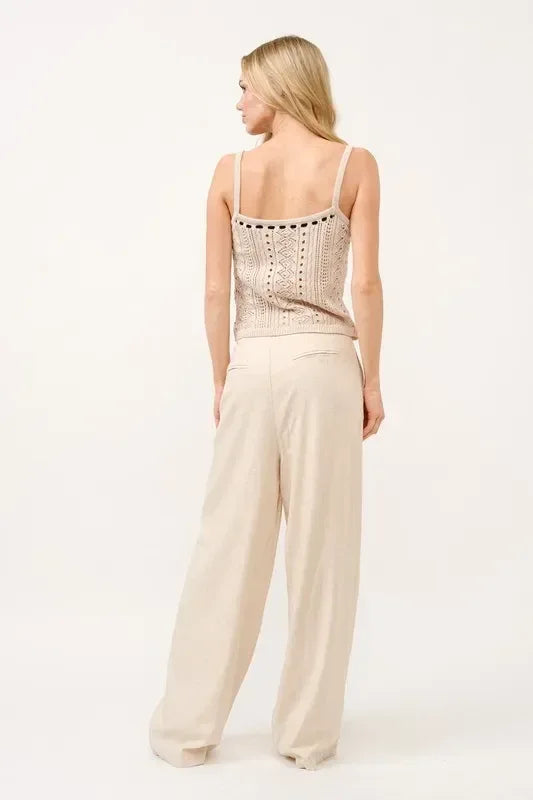 And The Why High-Rise Wide Leg Linen Blended Pants - DAVERRI FASHIONS