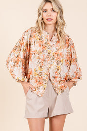 Mittoshop Flower Print Batwing Sleeve Button Down Blouse