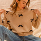SO ME Ribbon Bow Applique Sweater - DAVERRI FASHIONS
