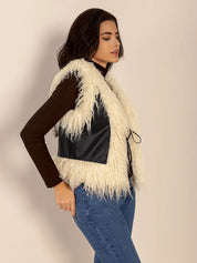 Tied Fringe Contrast Vest | Vest Jackets Daverri Fashions