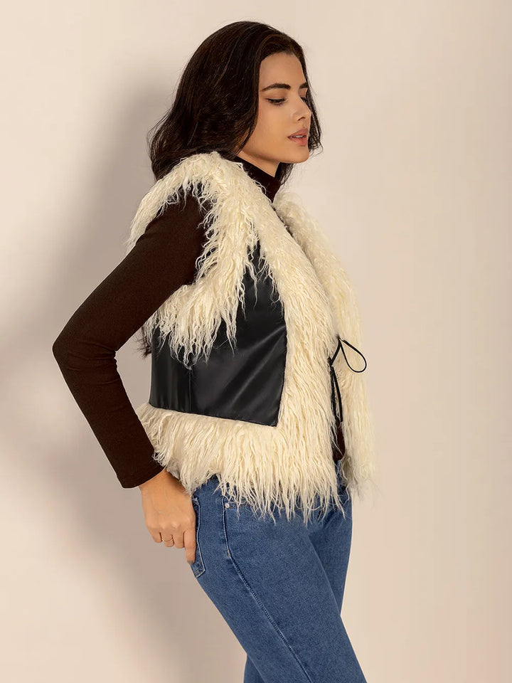 Tied Fringe Contrast Vest | Vest Jackets Daverri Fashions