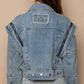 POL Cropped Denim Jacket with Functional Zipper Detail Denim Jackets