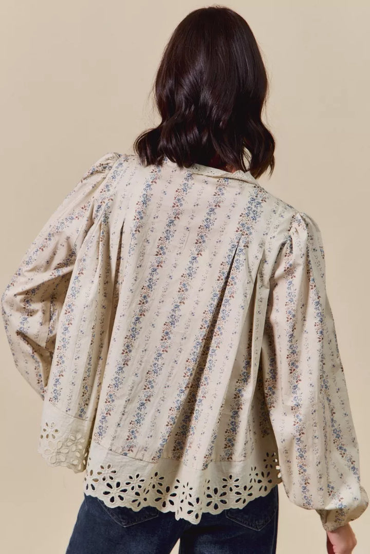 SO ME Floral Print Lace Button Down Shirt | Daverri Fashions