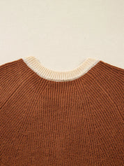 Contrast Knit V Neckline Cardigan | Cardigans Daverri Fashions
