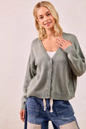 BiBi Washed Sweater V Neck Cardigan | Daverri Fashions
