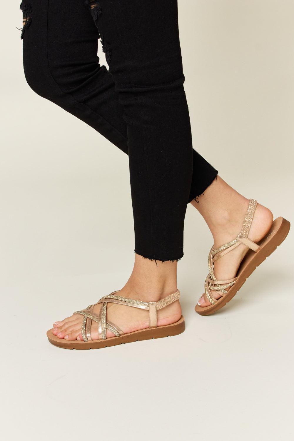 Rhinestone Crisscross Flat Sandals SANDALS