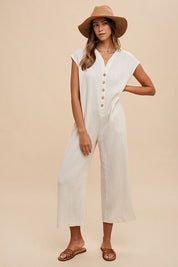 Annie Wear Button Detail Wide Leg Jumpsuit with Pockets