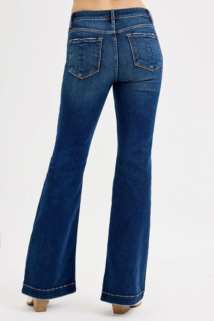 RISEN Full SIze Tummy Control Mid Rise Flare Jeans Plus SIze | Jeans Daverri Fashions
