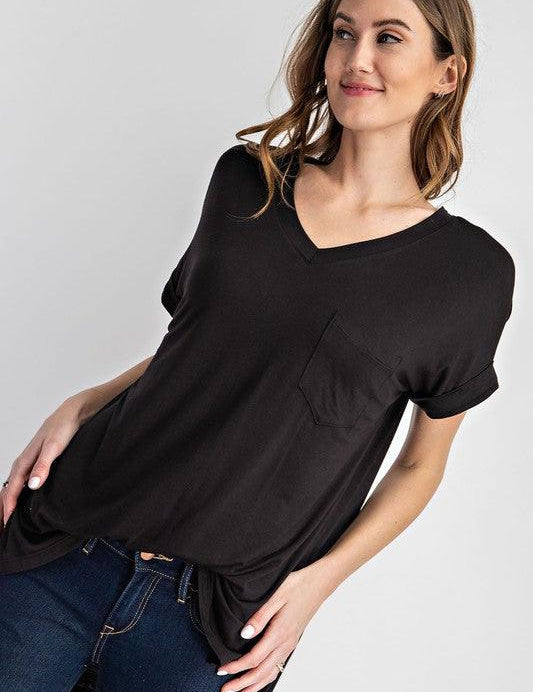 V Neck Basic High-Low Hem Top Shirts & Tops