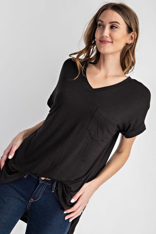 V Neck Basic High-Low Hem Top Shirts & Tops