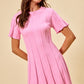 SO ME wide rib short sleeve pink pleated knit mini dress