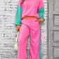 Color Block Round Neck Top and Pants Set - DAVERRI FASHIONS